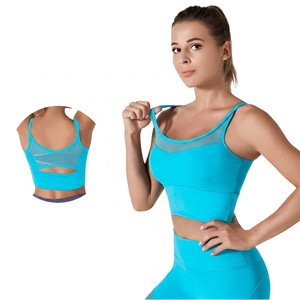 Soutien-gorge de sport gris à maintien élevé avec empiècements en mesh et dos croisé pour la gym, le yoga et le fitness - Product Image 4