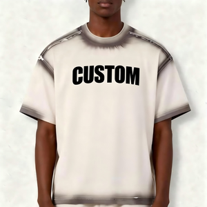 Camiseta de algodón cómoda de manga corta para verano, con lavado vintage, efecto desgastado, estampado láser, bordada, de 240 gramos, con cuello y hombros de moda - Product Image 3