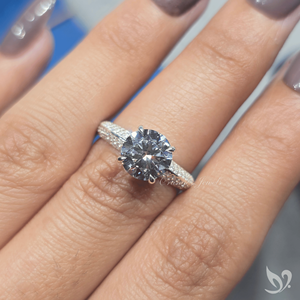 2 CT round cut lab grown <b>diamond</b> IGI certified engagement <b>ring</b> with micro pave band in 10K white gold <b>ring</b> - Product Image 4