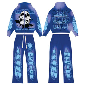 Sudadera con capucha desteñida Sun de peso pesado con serigrafía personalizada, chándal acampanado para hombre, chándal Vintage lavado ácido de gran tamaño para hombre - Product Image 2