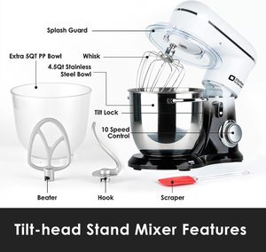 Robot pâtissier, 5QT + 4.5QT, deux bols, mélangeur électrique léger pour usage quotidien avec fouet à œufs et crochet pétrisseur - Product Image 2