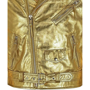 Golden PU Leather Men's Moto Biker <b>Jacket</b> Turn-down Collar Zipper Closure Slim Fit Regular Length Autumn Style - Product Image 5