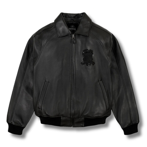 Blouson aviateur en cuir noir Premium Avirex Icon |   Patchwork architectural noir intégral brodé, vente en gros, meilleur prix - Product Image 1