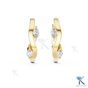 Boucles d'oreilles créoles Huggie en or massif 14K, style Bypass, avec diamants CVD de laboratoire, taille Marquise, bijoux de luxe pour femme - Product Image 1