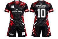 Ensemble de maillots et shorts de football personnalisés pour hommes, uniforme de football imprimé par sublimation, noir et rouge, vêtements de sport d'équipe, logo personnalisé, vente en gros