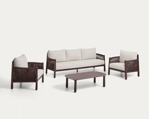 Modern Teak Outdoor Furniture Set with <b>Thick</b> Cushions and <b>Rope</b> Detail – Premium Patio Sofa Set for Resort, Villa & Backyard - Product Image 1