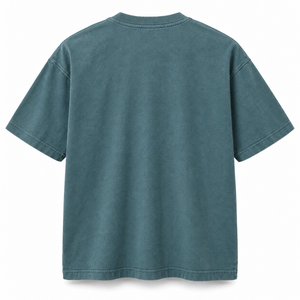 Camiseta de Cuello Redondo Ancho, 270 g/m², Color Verde Azulado, Algodón Compacto, Teñido, Lavado, Corte Cuadrado, para Hombre, con Impresión de Logotipo Personalizado - Product Image 5