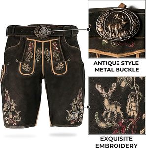 Old Style Plus Size High Embroidered Lederhosen for Men | Antique <b>Look</b> Bavarian <b>Leather</b> <b>Shorts</b> | Handmade Oktoberfest Costume - Product Image 3