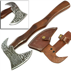 Hacha de doble filo forjada a mano, de acero con alto contenido de carbono, hecha a mano, para exteriores, con mango de madera dura, proveedor mayorista OEM - Product Image 1