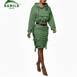 Ensemble de jupes personnalisées pour femmes, crop top à capuche avec impression de logo décontractée, ensemble de jupes et crop top à capuche pour l'hiver - Product Image 5