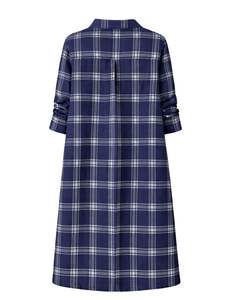 Vestido Camisero Largo a Cuadros Azul Marino Personalizado para Mujer, con Botones, Estampado a Cuadros, Casual, Midi, Mangas Largas, Venta al Por Mayor - Product Image 2