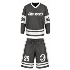 Conjunto de Hockey sobre Hielo Sublimado Negro para Hombre, Jersey y Pantalones Cortos de Poliéster a Rayas, Ropa Deportiva de Alto Rendimiento, Uniforme para Juego en Equipo - Product Image 1