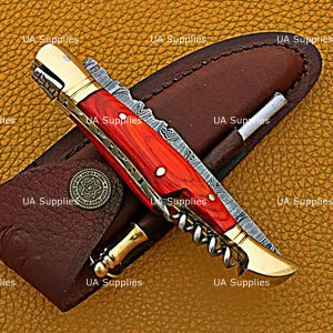 High Quality Handmade Damacsus Steel Camping Folding Pocket Knife Straight Bottle Opener Cork Screw OEM ODM Available Industrial - Product Image 3