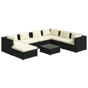 Set Lounge da Giardino in Rattan Nero Crema, 6 Posti, Arredamento da Esterno dal Design Contemporaneo - Product Image 2