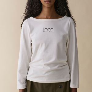 Camiseta Básica de Mujer de Alta Calidad con Diseño de Mangas Largas, Material Suave y Cómodo, con Logotipo, Tela Lisa, Ropa para Uso Diario - Product Image 1