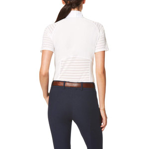 Chemise d'équitation pour femmes, blanche, tricotée, à manches courtes, respirante, col haut, fermeture boutonnée, couleur unie - Product Image 3