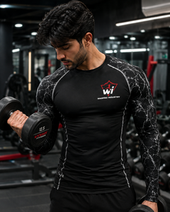 Men's Long Sleeve Rash Guard Black With White Crack Pattern Quick Dry Full Sleeve <b>Compression</b> <b>Shirt</b> for gym ,swim ,and cycling - Product Image 6