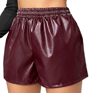 Women's High Waisted PU Leather Shorts Solid Color Elastic Waist Loose Fit Gym Casual Shorts Pants Flexible Short - Product Image 2