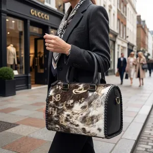 Sac à main de luxe en cuir véritable pour femme, style vintage, motif losanges, chaînes décoratives, deux sangles, fermeture éclair - Product Image 3