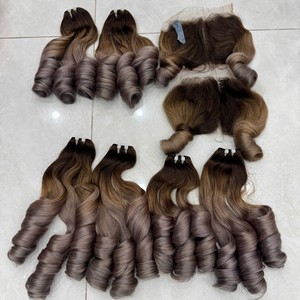 ผมต่อแบบเวอร์จิ้นเวียดนามแท้ 100% แบบซุปเปอร์ดับเบิ้ลดรอน สีเทาเข้ม/เทาอ่อน ฟันมี บอนซี่เคิร์ลส์  แบบเวิร์ฟท์คู่  สำหรับต่อผมและทำวิก - Product Image 3