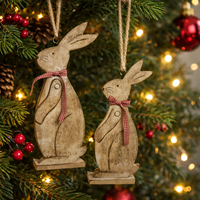 Miniature décoration en bois en forme de lapin pour intérieur, extérieur, maison, fête de Noël |   Décoration festive rustique à suspendre pour l'aménagement et l'accentuation décorative.