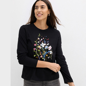Camiseta de manga larga para mujer, estampado personalizado, calidad premium, transpirable, informal, de algodón, para mujer - Product Image 1