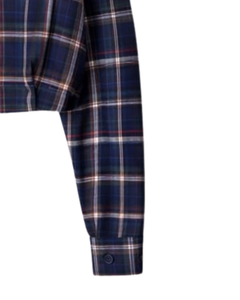 Chemisier court personnalisé bleu marine à carreaux pour femme, col rabattu, manches longues, boutonné, décontracté, fabrication sur mesure - Product Image 2