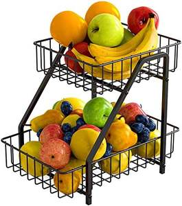 Panier de rangement rectangulaire en métal détachable à 2 niveaux pour comptoir, panier à fruits, organisateur de pain et de collations, support à bananes - Product Image 5