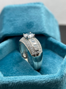 Handmade Men's Engagement and Anniversary Wedding <b>Ring</b> 925 Sterling Silver Rhodium Plated Baguette Accent Cluster <b>Ring</b> Gifts - Product Image 4