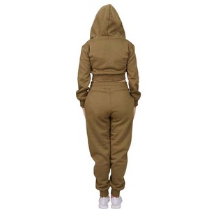 Conjunto Deportivo con Capucha para Mujer, Color Verde Oliva, Sudadera con Cremallera de Manga Larga y Bolsillos Laterales, Ropa Casual de Otoño - Product Image 3