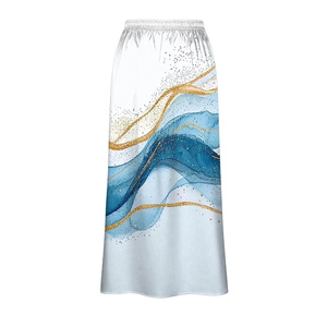 Elegant Women's Chiffon Floor-Length <b>Skirt</b> Abstract Blue Gold Print High <b>Elastic</b> <b>Waist</b> Soft Flowy A-Line Design All Seasons Wear - Product Image 1