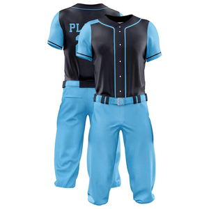 Conjunto de Uniforme de Béisbol Sublimado Personalizado, Jersey de Manga Corta y Pantalones para Hombre, Color Azul y Negro con Bloques de Color, Absorbe la Humedad, Corte Regular - Product Image 4