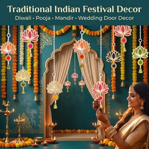 Décoration traditionnelle indienne pour festivals, guirlande murale en MDF écologique faite à la main avec motif Kamal en forme de lotus, pour anniversaire, mariage, porte - Product Image 3