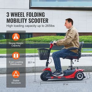 Scooter de Movilidad Plegable de 3 Ruedas de Alta Resistencia para Adultos y Personas Mayores, Scooter Eléctrico para Discapacitados con Alcance de 12 Millas - Product Image 2