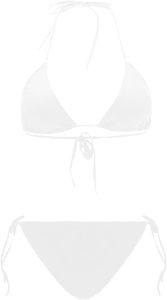 Sexy <b>White</b> <b>Bikini</b> <b>Set</b> Halter Neckline Tie Side Bottoms Solid Color Swimwear Two Piece Stretch Beachwear - Product Image 5
