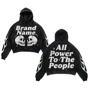 Sudadera con Capucha Personalizada con Gráfico de Calavera Lavada Estilo Vintage, Oversize, Estampado de Llamas, Estilo Urbano, de Gran Gramaje 300g, 100% Algodón, Unisex, Privada - Product Image 2