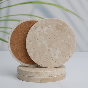 natural travertine <b>coaster</b> round stone <b>coaster</b> <b>cork</b> base drink <b>coaster</b> cup <b>coaster</b> coffee <b>coaster</b> tea <b>coaster</b> handmade <b>coaster</b> - Product Image 1