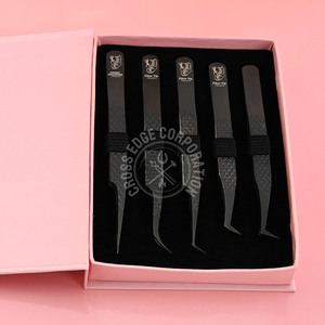 Private <b>Label</b> 45 90 Degree Mega Volume Boot Tweezer Lash Extension Tweezers Black Color Fiber Tip Eyelash Extension Tweezers - Product Image 1