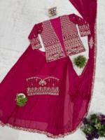 Sari en soie Rangoli avec dentelle, broderie artisanale, chemisier brodé, veste Koti cousue, prêt-à-porter, tenue festive fusion pour femme