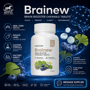 Comprimés à croquer Elma Food Brainew Brain Booster pour améliorer la mémoire et favoriser le sommeil, supplément OEM à marque privée, extrait de Ginkgo Biloba - Product Image 1
