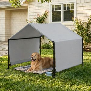 Tenda per Animali Domestici 4x4x3.3FT, Struttura in Ferro Nero, Telo in Poliestere Rivestito in PVC, Impermeabile, Resistente ai Raggi UV, Fondo in Tela Cerata Grigio Scuro - Product Image 5