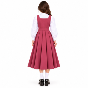 Uniforme Escolar Rosa para Niñas, Blusa Blanca de Manga Larga con Lazo y Cinturón, Falda Plisada con Botones al Frente, Conjunto Escolar para Estudiantes - Product Image 6