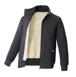 Regular Fit Cotton Knitted Oversized <b>Long</b> Front Logo Winter Outdoor Waterproof Windproof Vintage Zip-up Fleece <b>Jacket</b> For <b>Men</b> - Product Image 3