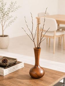Vase à fleurs rond en bois fait main, brun rustique, décoratif, moderne, pour table, décoration d'intérieur, diamètre 8"-12" - Product Image 6