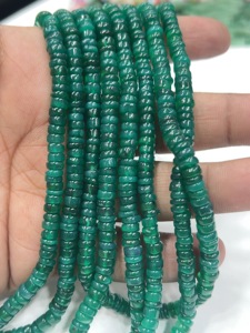 Perles de pierres précieuses de haute qualité pour la fabrication de bijoux, 17 pouces, onyx vert naturel, forme de pneu lisse, taille 6-7 mm - Product Image 2