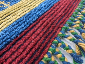 Tapis de salon Kilim rectangulaire bleu en laine noué à la main, avec envers antidérapant en laine, poils épais de densité moyenne, écologique - Product Image 5