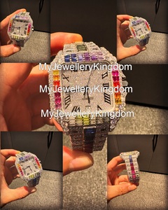 Reloj Mecánico Automático de Lujo Cuadrado de Moissanita y Acero Inoxidable con Esfera de Cristal, Diseño Arcoíris Hip Hop, Resistente al Agua 10 Bar - Product Image 1