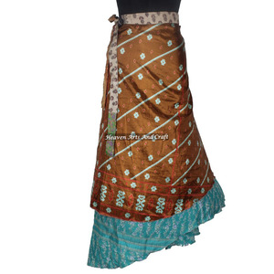 Nuevas faldas de seda al por mayor, reversibles, estilo vintage, mágicas, de 38 pulgadas de largo, tipo halter, tubo, para playa india, de 2 capas, tipo sari. - Product Image 6