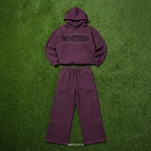 Custom <b>Women</b> Burgundy Rhinestone Hoodie <b>Jogger</b> Set Cotton <b>Fleece</b> Oversized Streetwear Tracksuit Wholesale - Product Image 5