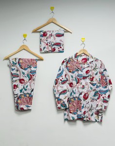 Jaipur Floral Print Cotton <b>Pajama</b> Set Women Handmade Loungewear, Summer Night <b>Suit</b> - Product Image 1